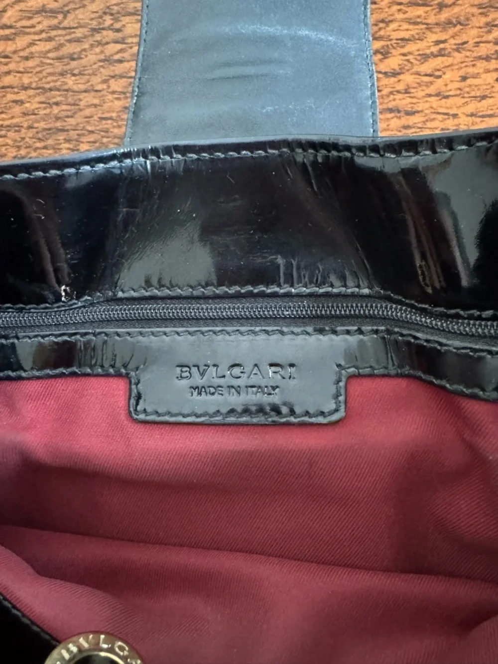 Bvlgari Chandra Black Patent Leather Hobo Bag with Gold Ring Hardware with COA